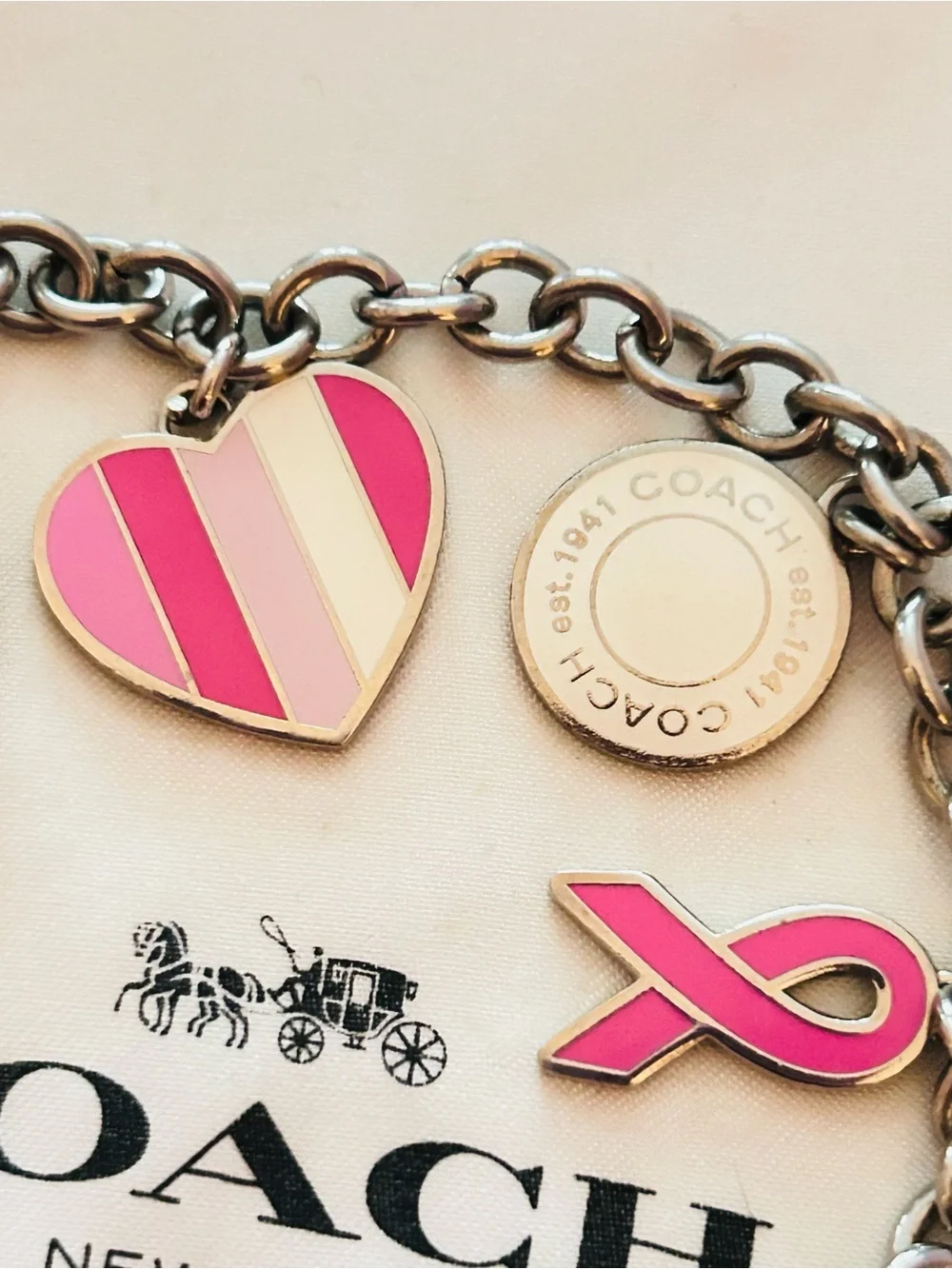 RARE Coach Y2K Pink Cancer Awareness Charm Bracelet